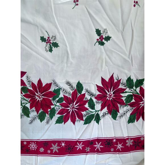 Vintage Linen Christmas Poinsettia Tablecloth 50” X 64” FLAWED - Picture 3 of 9